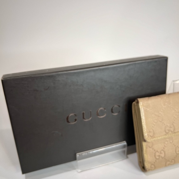 AUTHENTIC GUCCI GG SIGNATURE CANVAS LONG WALLET BEIGE IVORY LEATHER WITH BOX - Picture 3 of 12